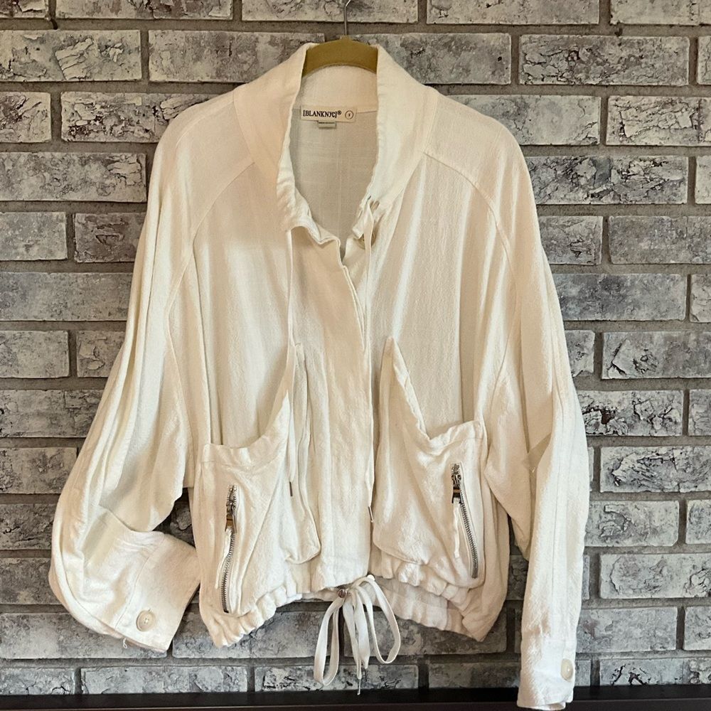 BLANKNYC Cream Linen Blend Utility Jacket Size Small